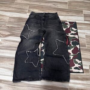 Minga London Starburst Washed Black Distressed baggy black star jeans